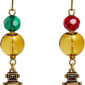 Steampunk Mismatched Glass Ball Dangle Earrings for Women, Brass & Copper, Uniqu